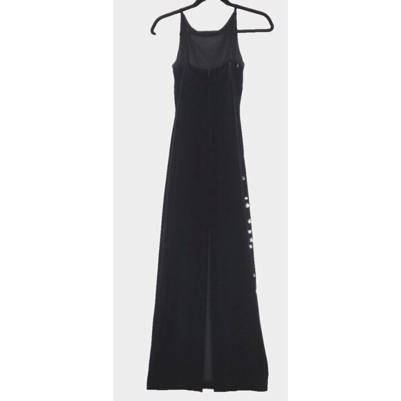 VTG 90s Black Gothic Prom Dress Size 3/4 Black Velvet Glitter Formal Gown USA - Picture 2 of 11